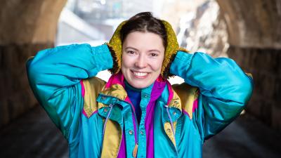 Student Natalie Eliassen standing by a tunnel in Helsinki.